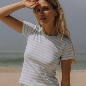 *ISO* Daily Drills Striped Cotton Baby Tee - Lake Day + White Stripe